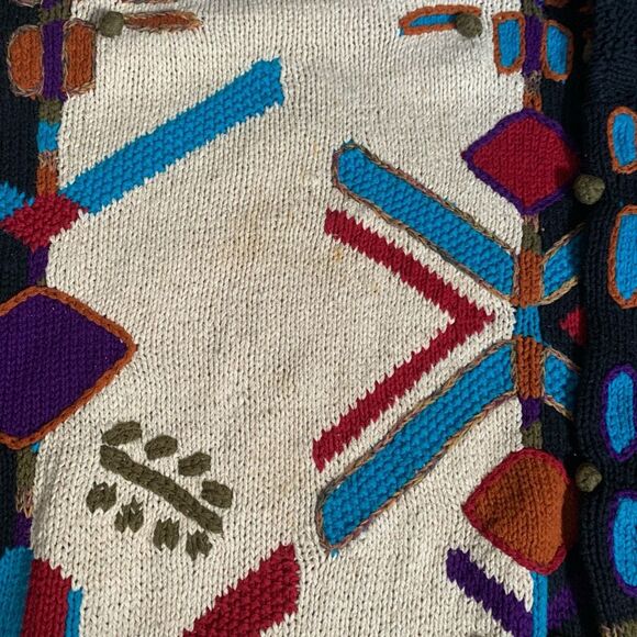 Vintage 90s Abstract Knit Sweater Bold Graphic Oversized Red Stripe Large Weave - Picture 11 of 11